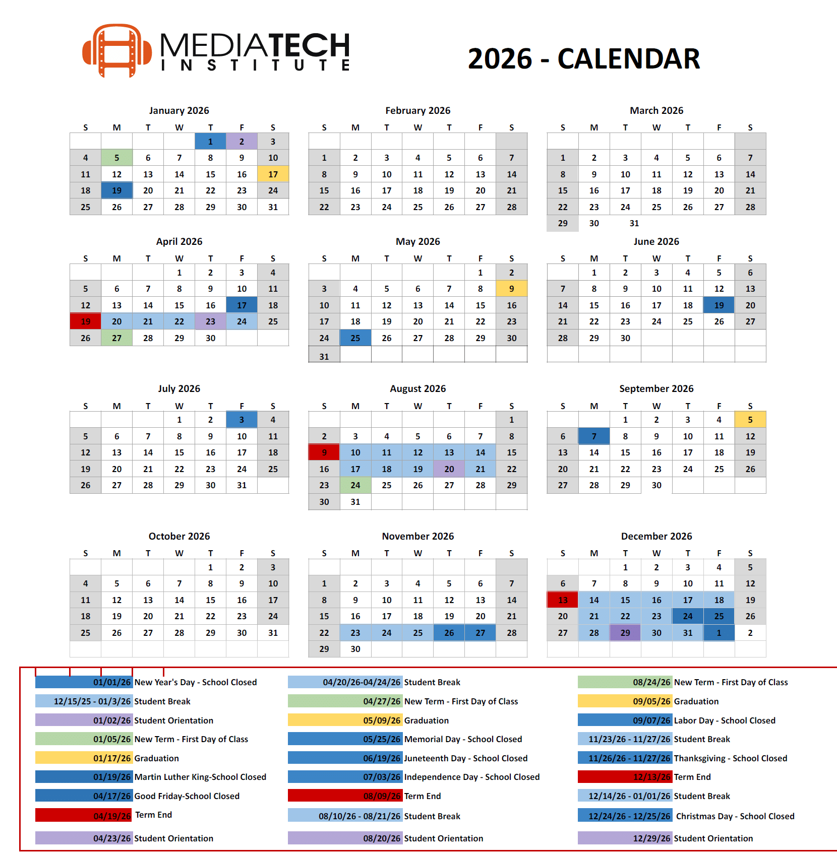 MTI Calendar 2022